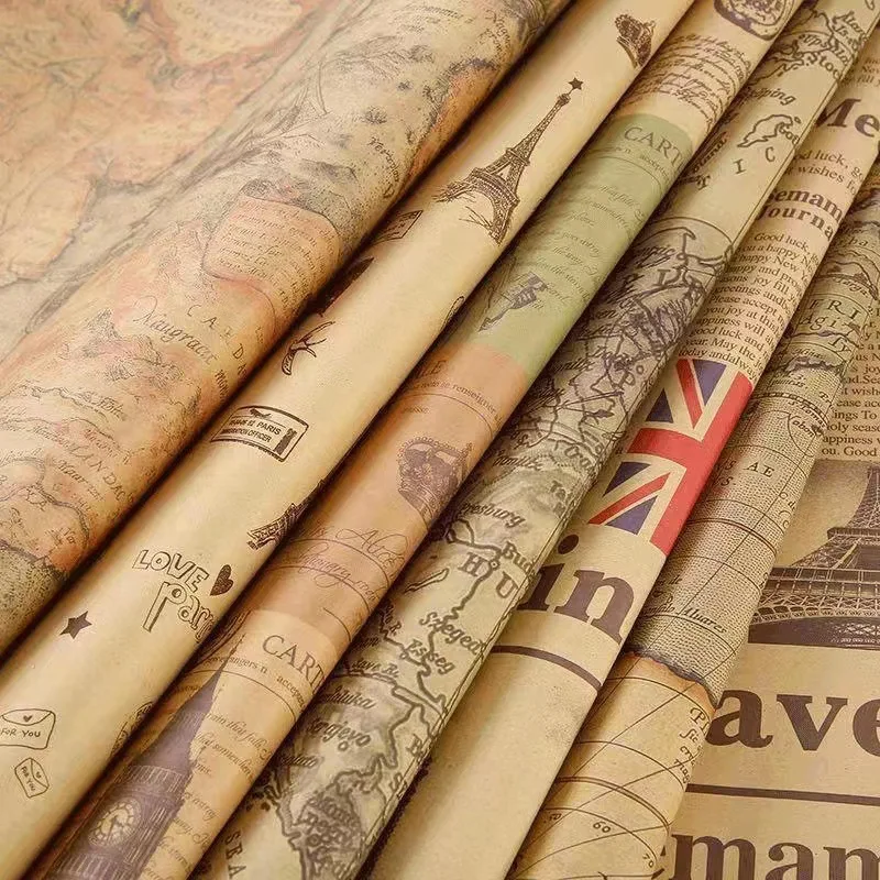 Fold Retro Kraft Gift Wrapping Paper Worldmap Christmas Gift Paper Newspaper Craft Valentine\'s Day Birthday Gift RegularPaper