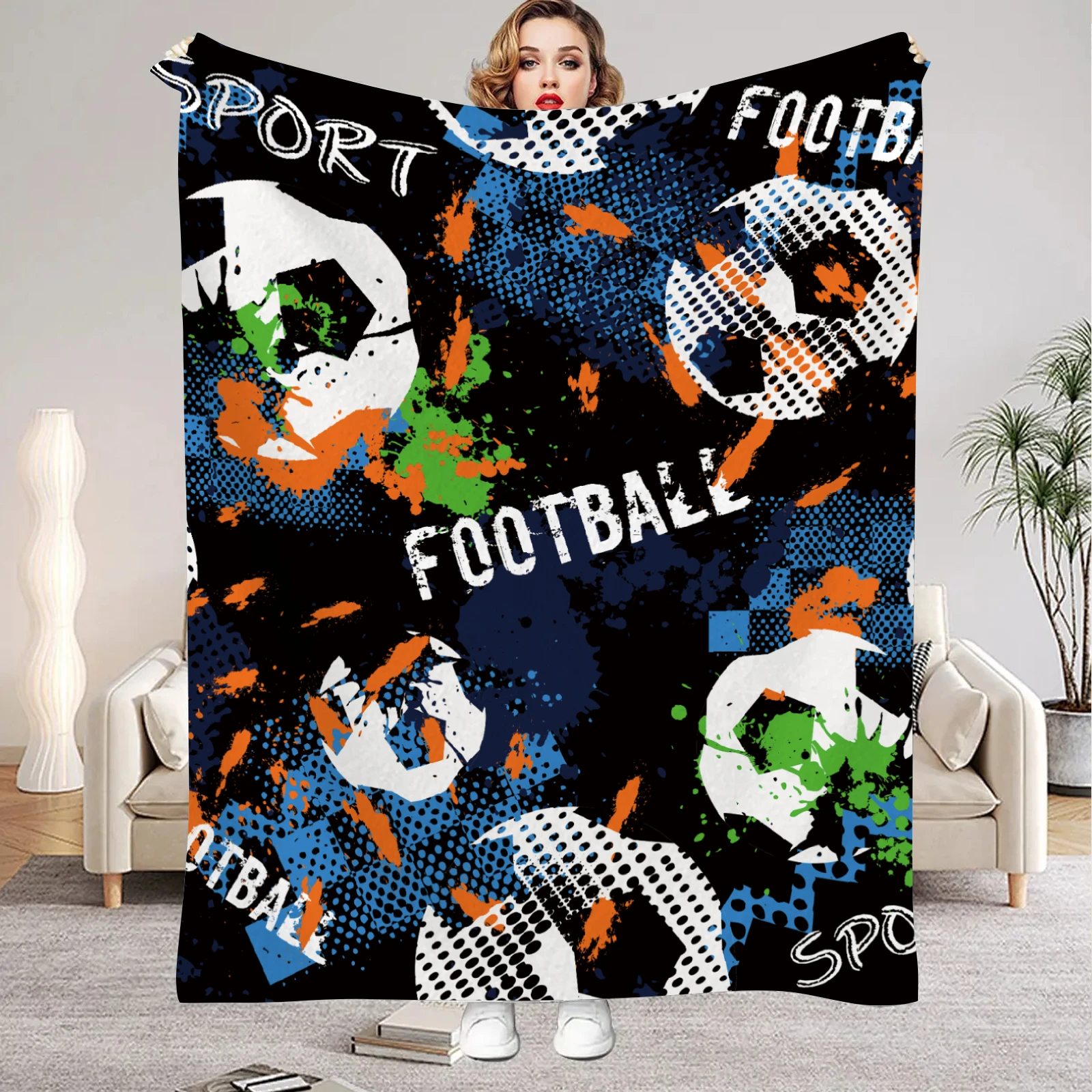 1pc Flanell Decken Bunte Fußball Gedruckt Qualität Weiche Warme Decke Winter für Kinder Jungen Couch Bett Flauschigen Tagesdecke