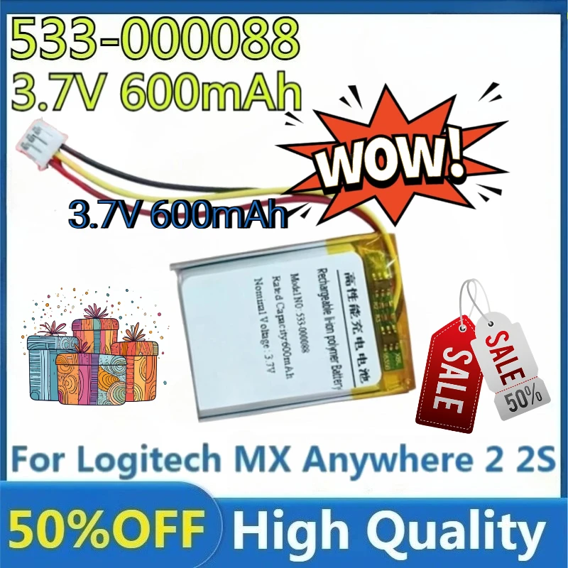 

New 533-000088 High Quality 600mAh Battery 910-004362, 910-004374 AHB303450 for Logitech M-RO052, MX Anywhere 2 MX Master Mouse