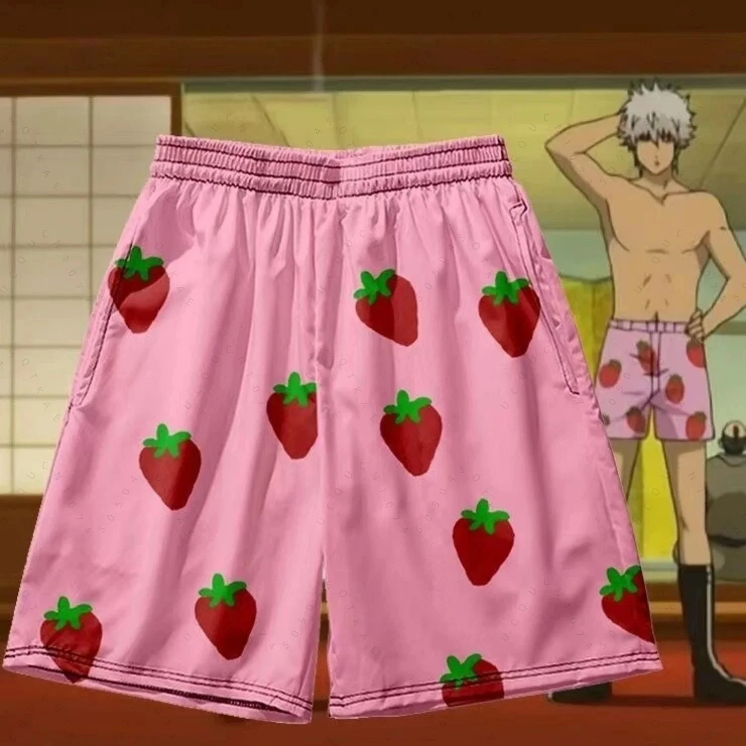 2026 Pink Strawberry Short Pants Adult Clothes Anime Gintama Sakata Gintoki Cosplay Costume Unisex Party Beach Men Short T-Shirt