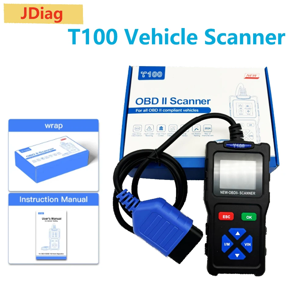 

T100 Автомобильный сканер OBD2, полностью протокол, совместимый детектор кода неисправности, диагностический инструмент