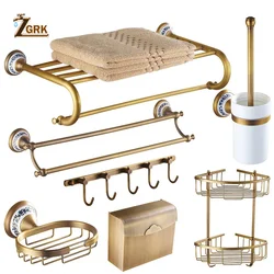 ZGRK Antike Bad Zubehör Geschnitzte Messing Hardware Set Wand Montiert Handtuch Bar Papier Halter Tuch Haken Bad Hardware Kit