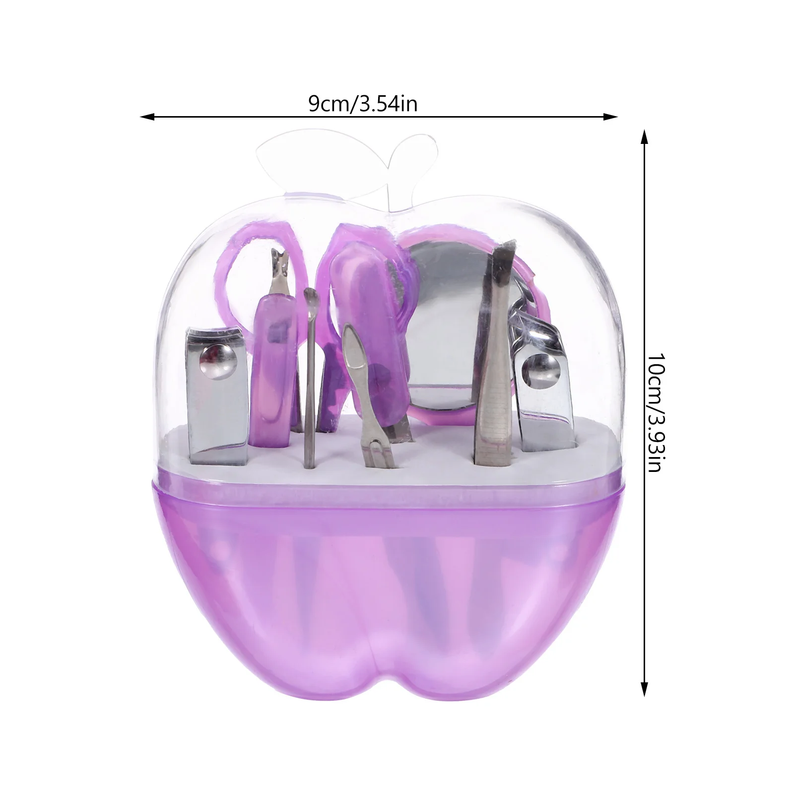 Set tagliaunghie 9 in 1 da 9 pezzi Kit manicure in acciaio inossidabile per donne Viaggi Campeggio Escursionismo Custodia per mele all'aperto Viola