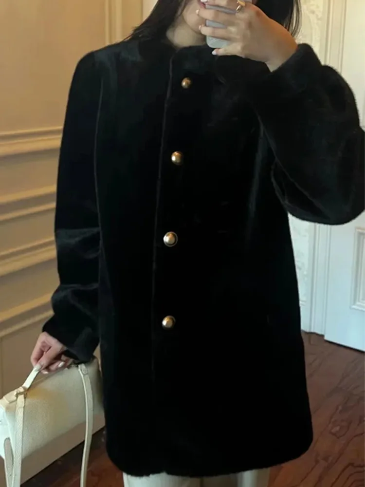 Sweet Luxury Autumn Winter Fur Coat Mink Coat Warm Thick Faux Fur Jacket Stand Collar Single-breasted Women Winter Clothes Trend