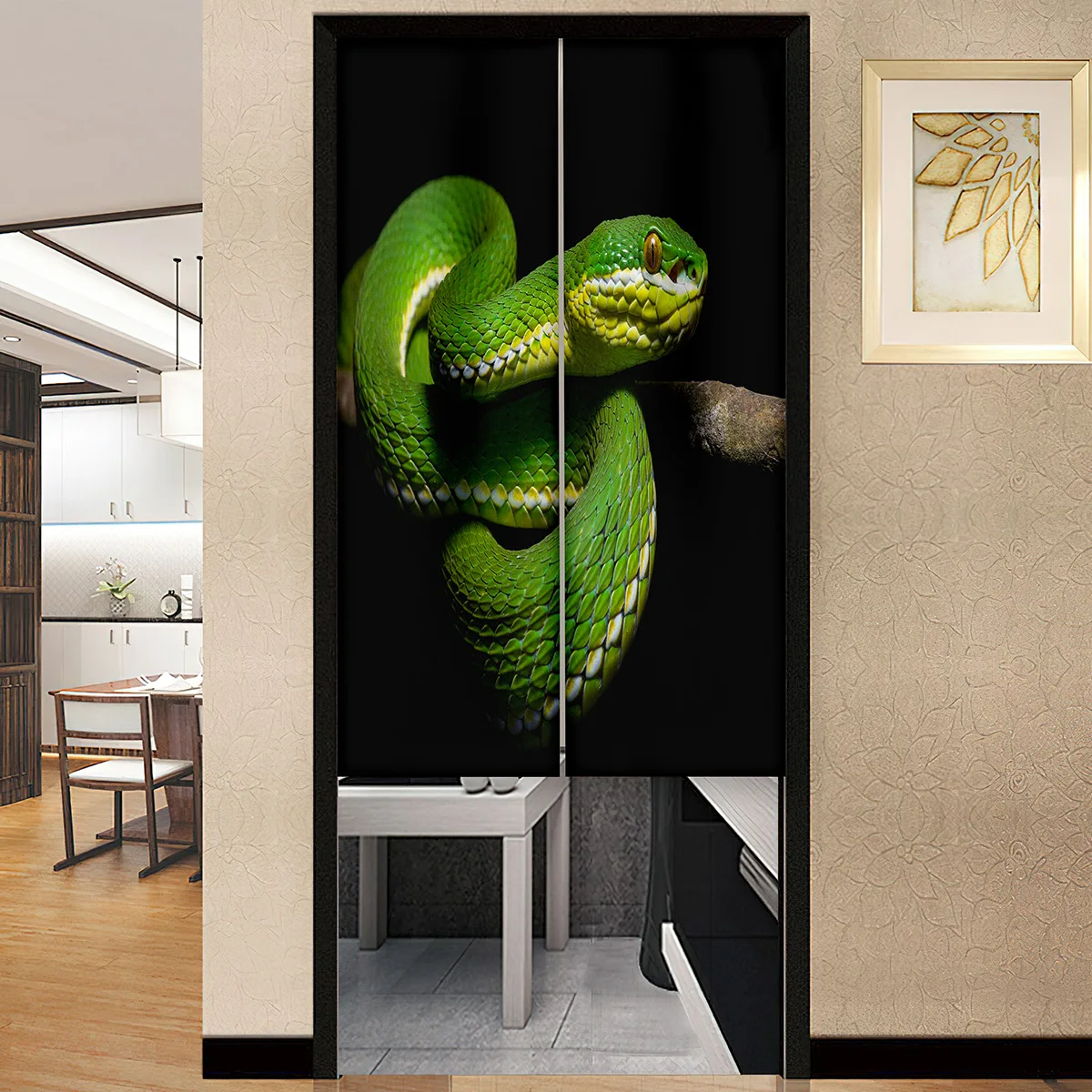 Snake Printed Door Curtain for Doorway Privacy Reptile Green Scales Doors Drape Wild Animal for Bedroom Kitchen Door Home Decor