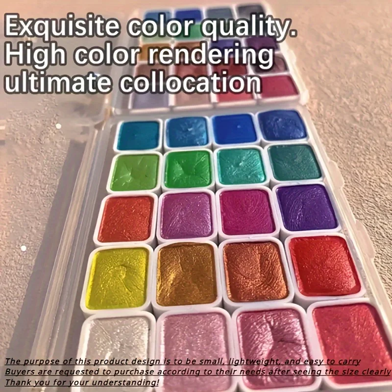 20-Color Metal Watercolor Painting Set, New Portable Box With Sparkling Pearl Solid Watercolor Painting, Art Supplies image 2