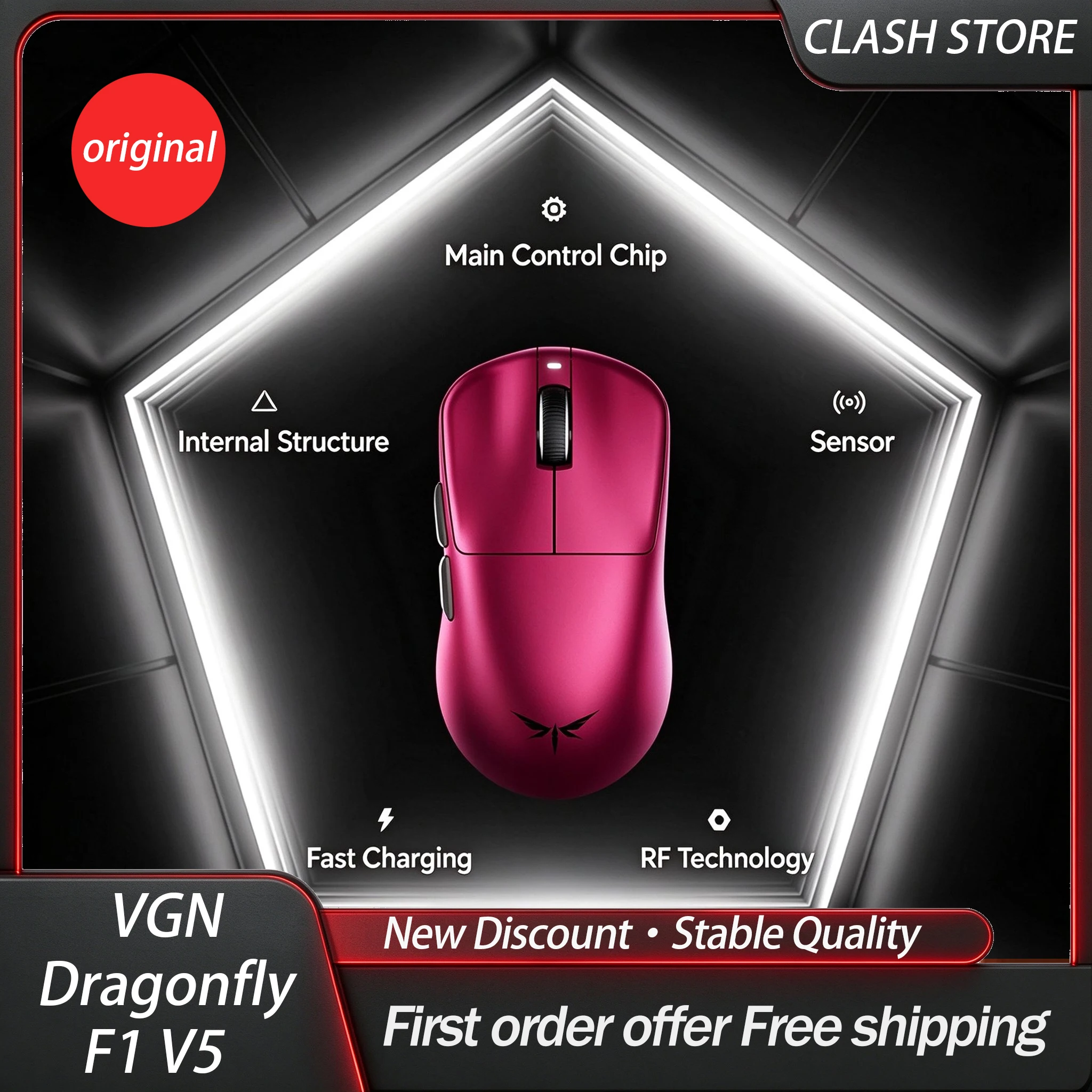 VGN Dragonfly F1 V5 Wireless Gaming Mouse Tri‑Mode PAW3955Extreme Dual 8K 53g Long Battery Ergonomic Life Mice for PC Esports