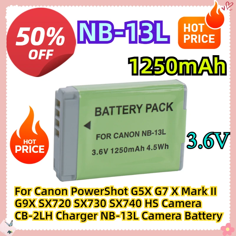 

For Canon PowerShot G5X G7 X Mark II G9X SX720 SX730 SX740 HS Camera CB-2LH Charger NB-13L 1250 MAh 3.6V Camera Battery