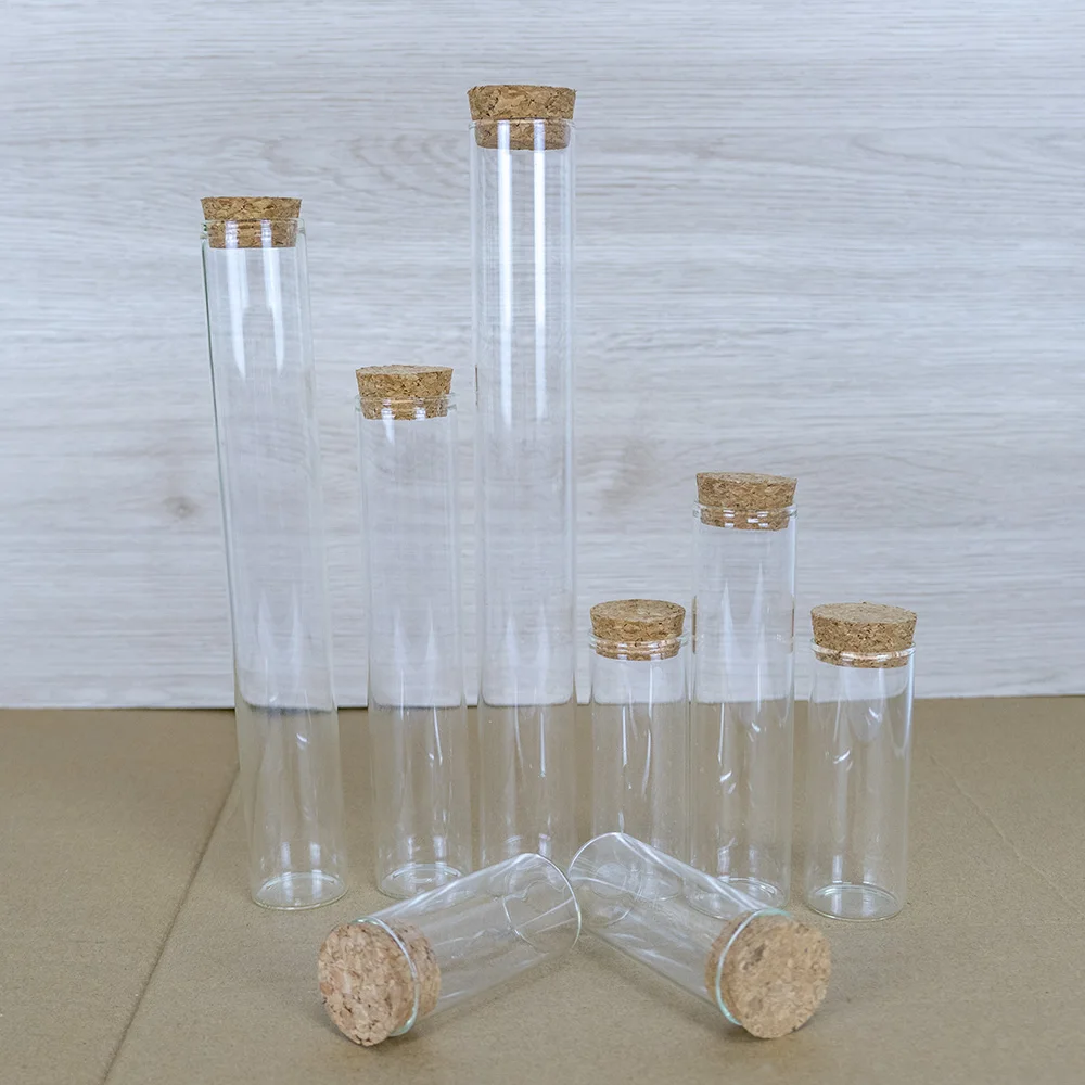 15ml/25ml/30ml/35ml/40ml/45ml/50ml/55ml/60ml/80ml/100ml Small Glass Test Tube with Cork Stopper Bottles Jars Vials 12 pieces