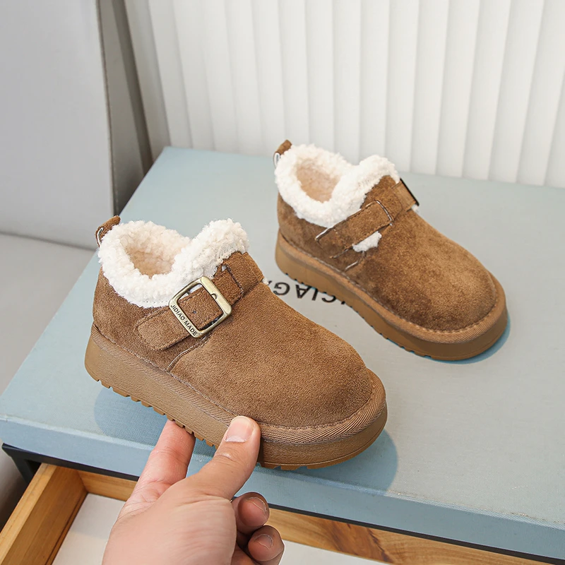 أحذية الأطفال أحذية الثلوج للأطفال البني مبطن سميكة الفتيان الفتيات أحذية قطنية الجمل الفتيات الفراء أحذية أطفال أحذية قصيرة #2