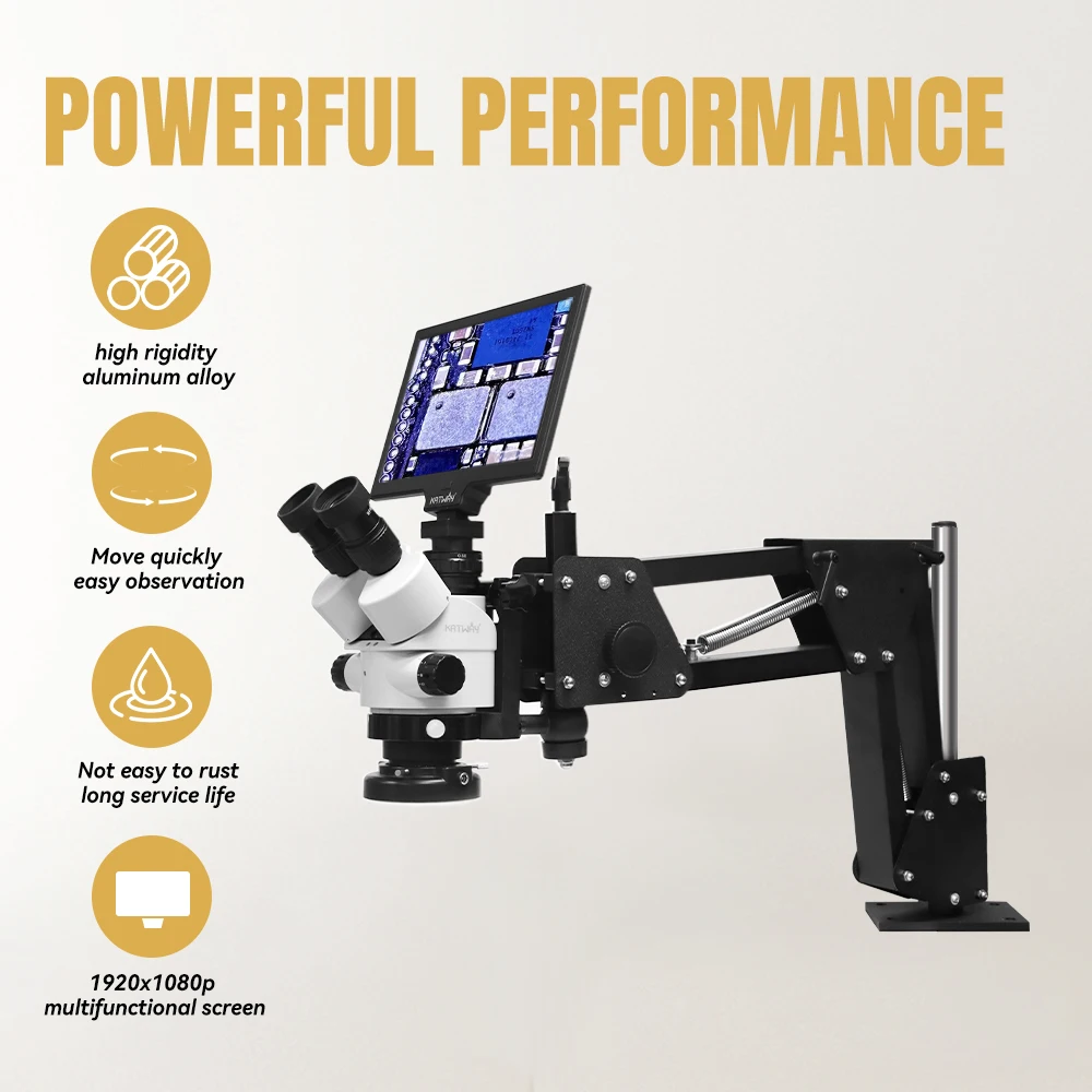 Katway HH-MS01B LCD Digital Trinocular Stereo Microscope,10X/20X Eyepieces,7X-45X Magnification,56-Bulb LED Light,Spring Bracket