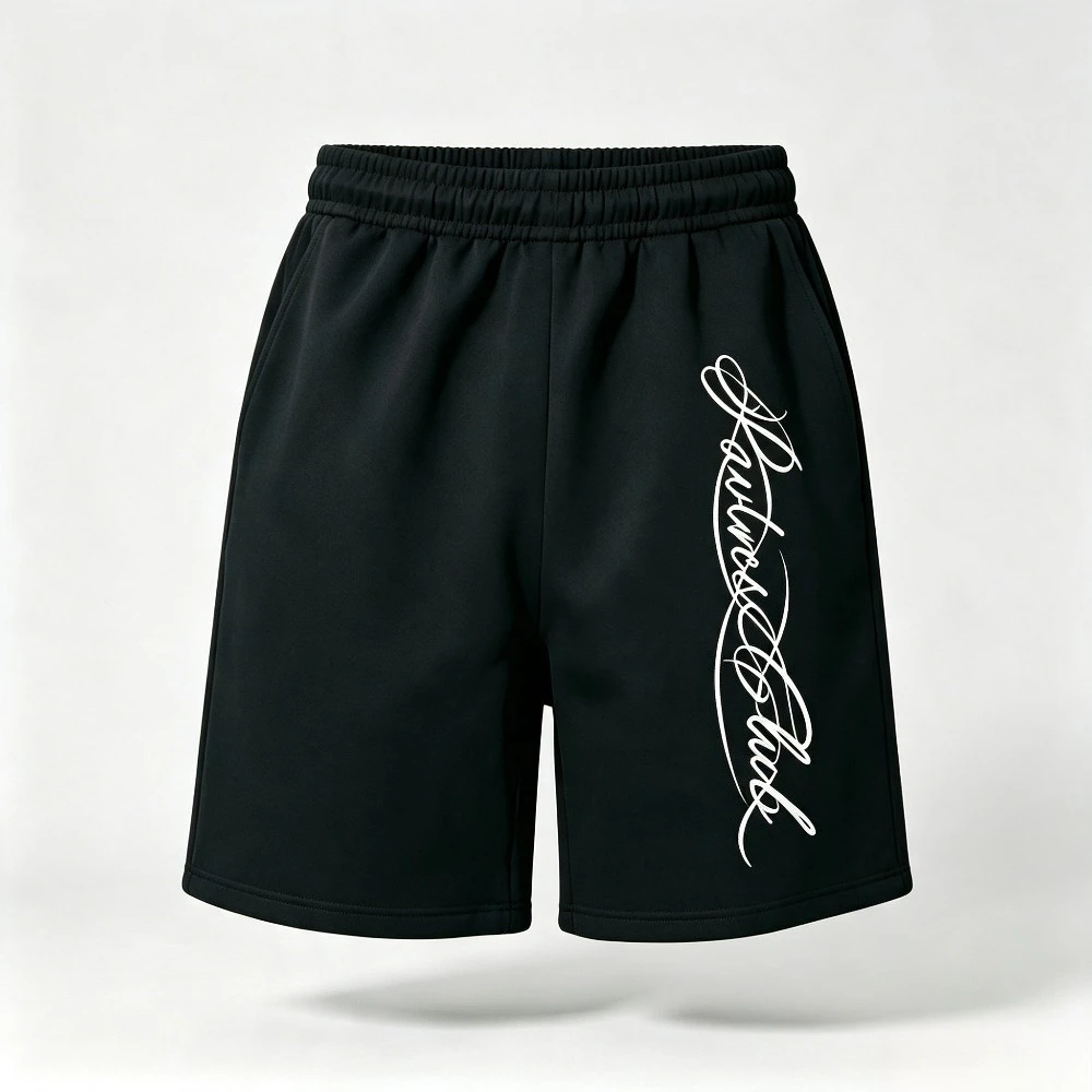 Men Polyester Cursive Letter Shorts Elastic Waist Loose Knee Length Streetwear Sports Shorts Grey  Black  Casual Summer Bottoms