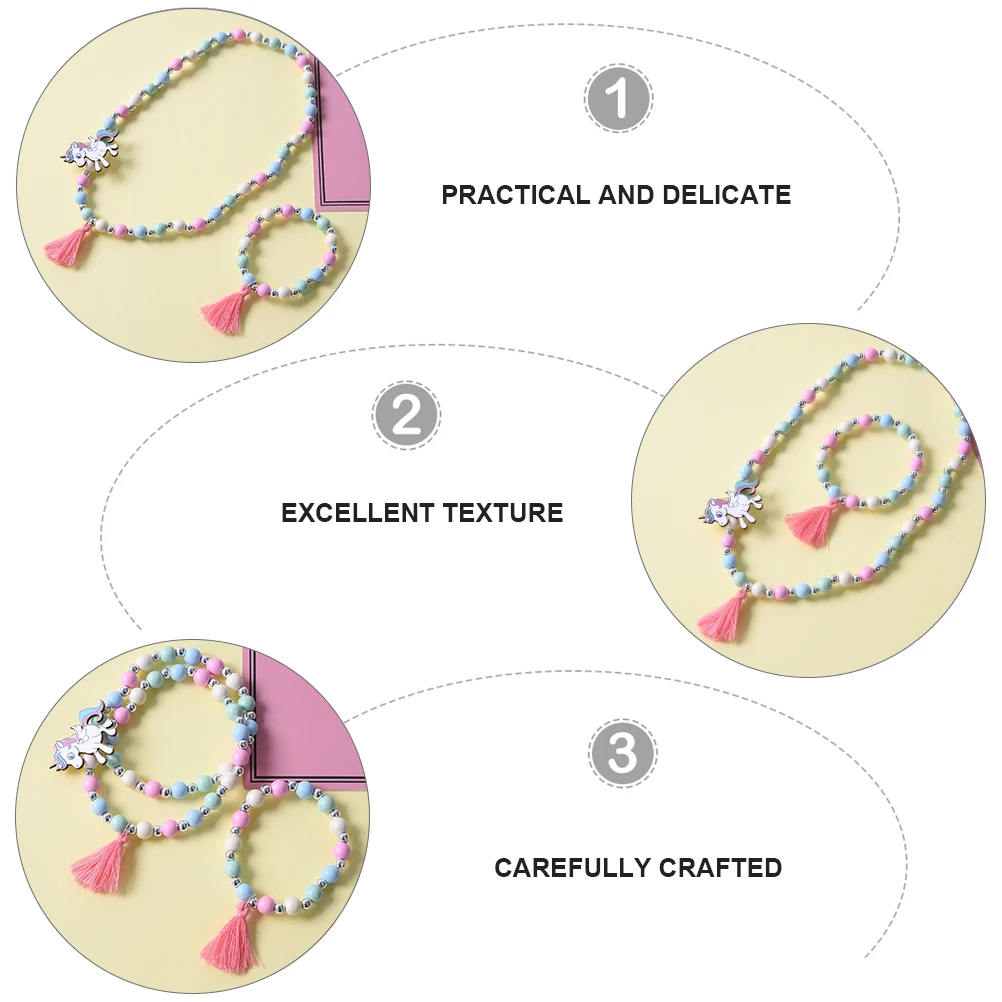 Wooden Children's Necklace Bracelet Little Kids Bead Gifts Beaded Cartoon Unicorn Bracelets Toddler for Girls