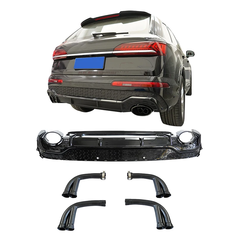 Good Quality Body Kit Q7 Rear Bumper Diffuser Adapter Upgrade to RSQ7 Rear Lip with Tail Throat for Audi Q7 SQ7 2021+