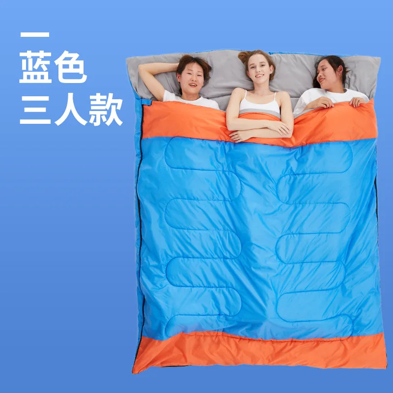 One piece dropshipping Factory Double Three-Person Sleeping Bag Outdoor Adult Couple Camping Thickened Warm Autumn and Winter Ad