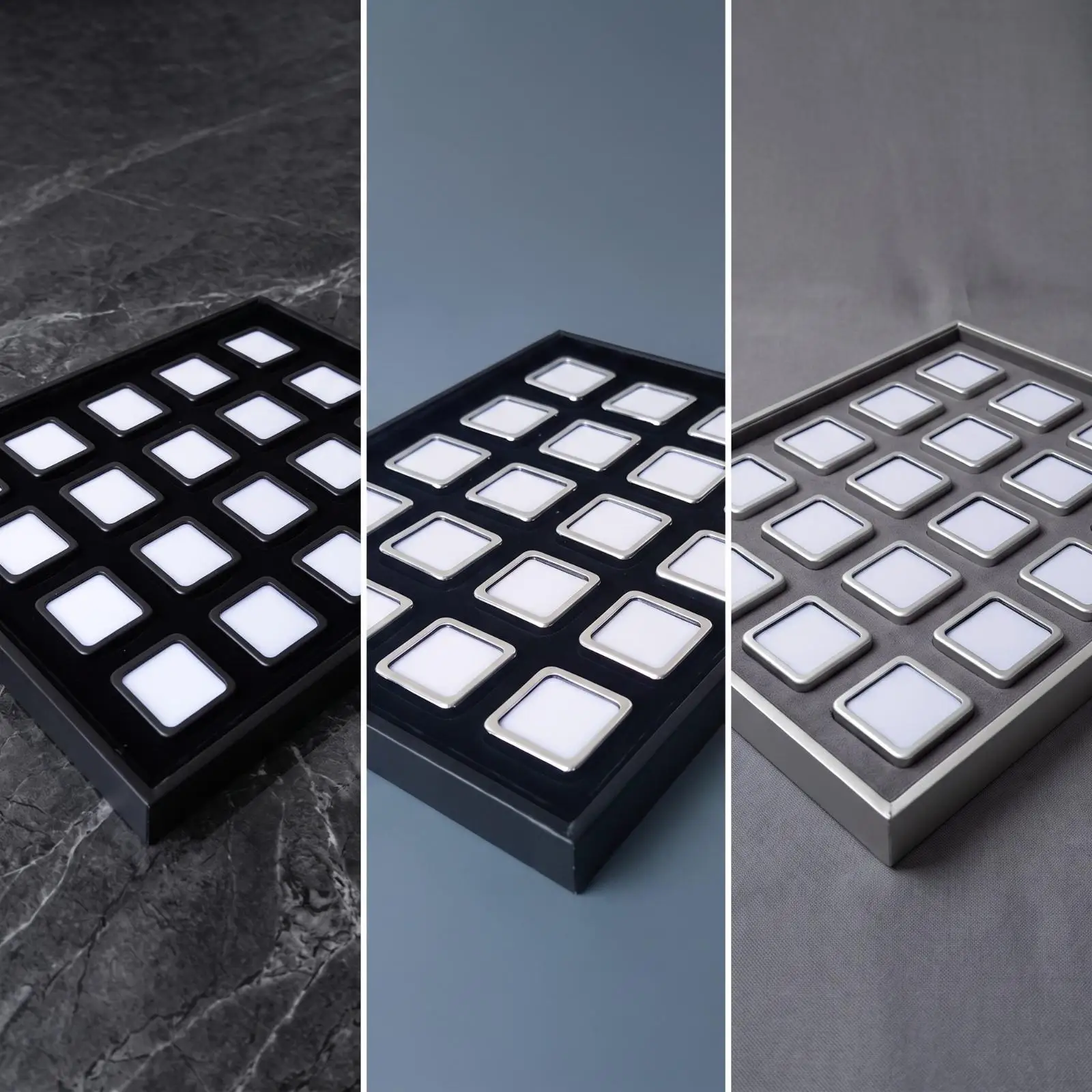 Jewelry Display Tray with 20 Compartments Slim Gemstone Display Tray Rectangular Metal for Jewelers, Retail Counters