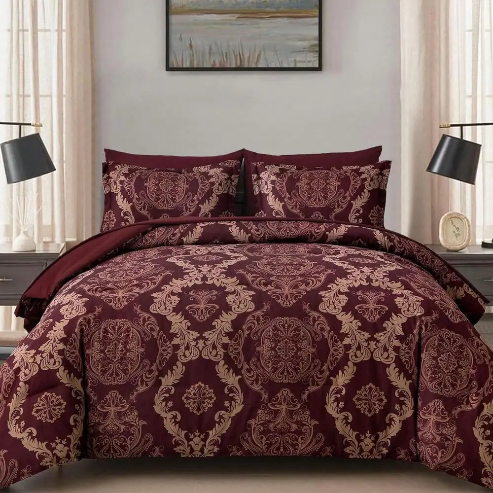 

Комплект постельного белья Pieces Paisley Comforter Set Queen King Bed In A Bag, бордовый, с узором в стиле бохо, из мягкой микрофибры, размер Queen, C