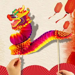 DIY papel dragão artesanato material, decoração do ano novo chinês, dança tridimensional puxar flor