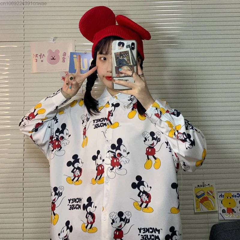 Disney Mickey Mouse New Print Korean Style Long Sleeved Shirt Fashion 2000s Youthful Woman Clothes Hip Hop Y 2k Emo Blouse Girls