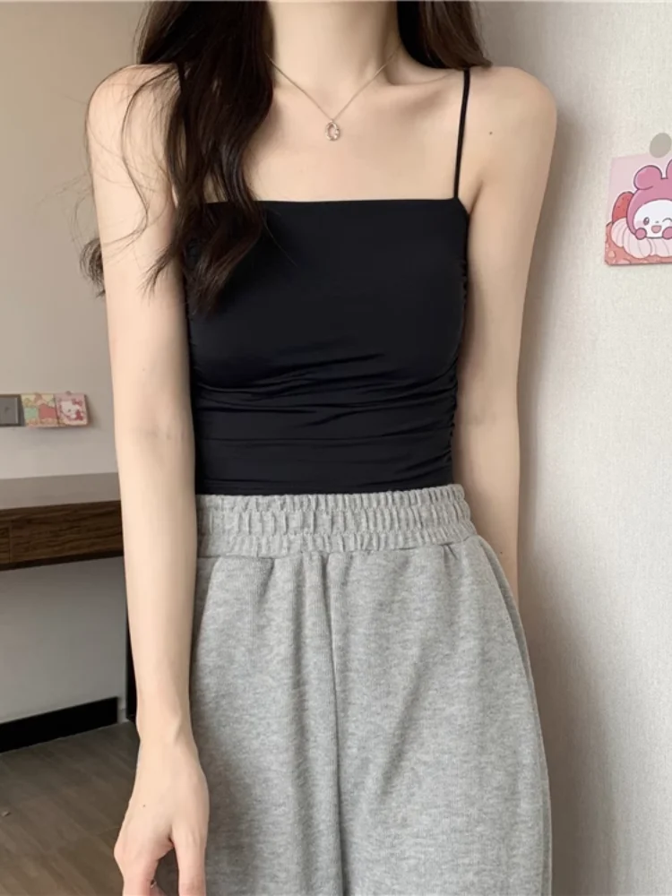 Ice Silk Strap Vest Women Summer Inner Match Tube Top Underwear Beautiful Back Integrated Chest Pad Outer Wear Bra Top Base