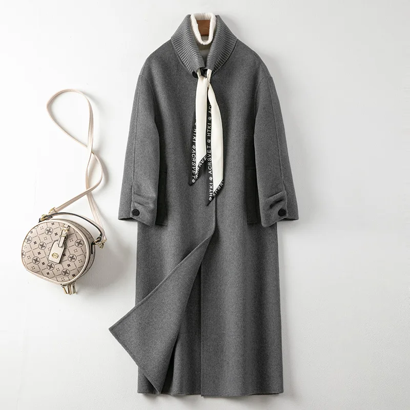 

Spring Fashion Medium Length Gray Woolen Coat Casual Warm Medium Long Wool Overcoat For Women