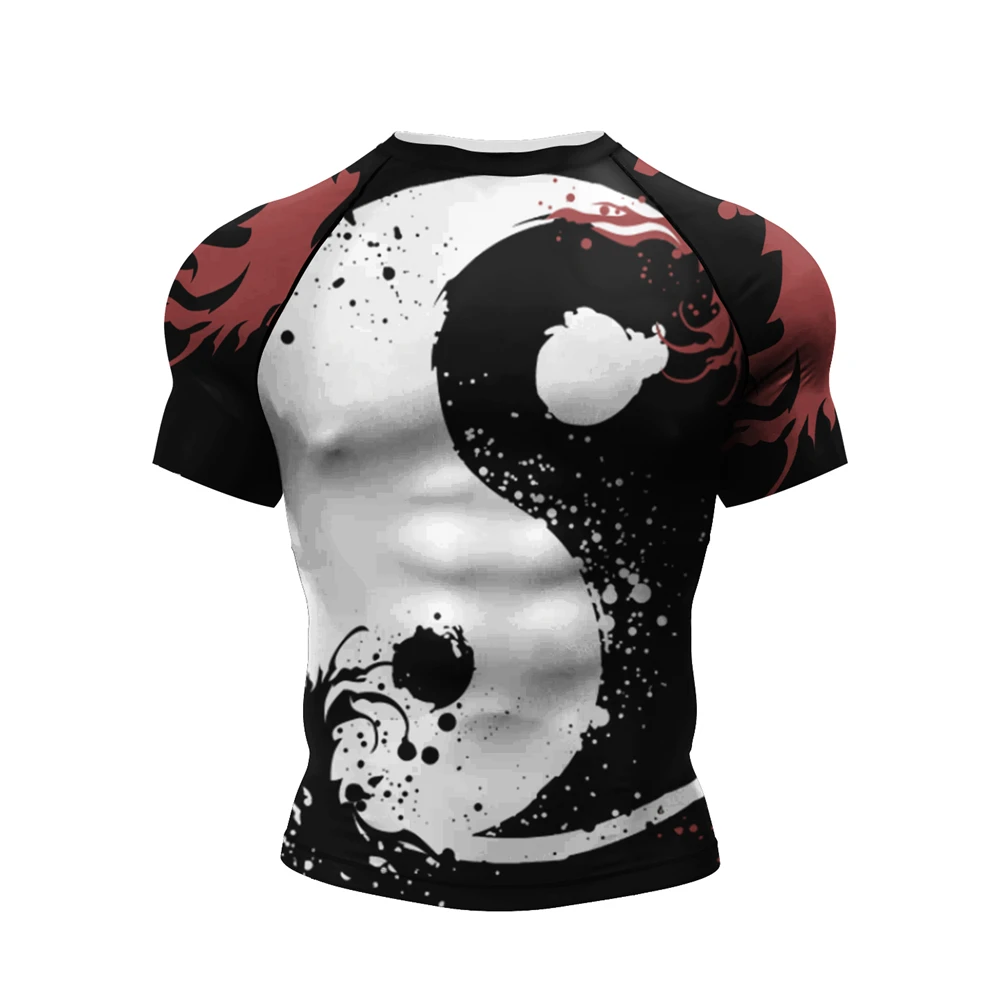 Men Gym Sportswear Short Sleeve Creative Print Kickboxing Training Compression Shirt Sports Running Man Round Neck T-Shirts Tops