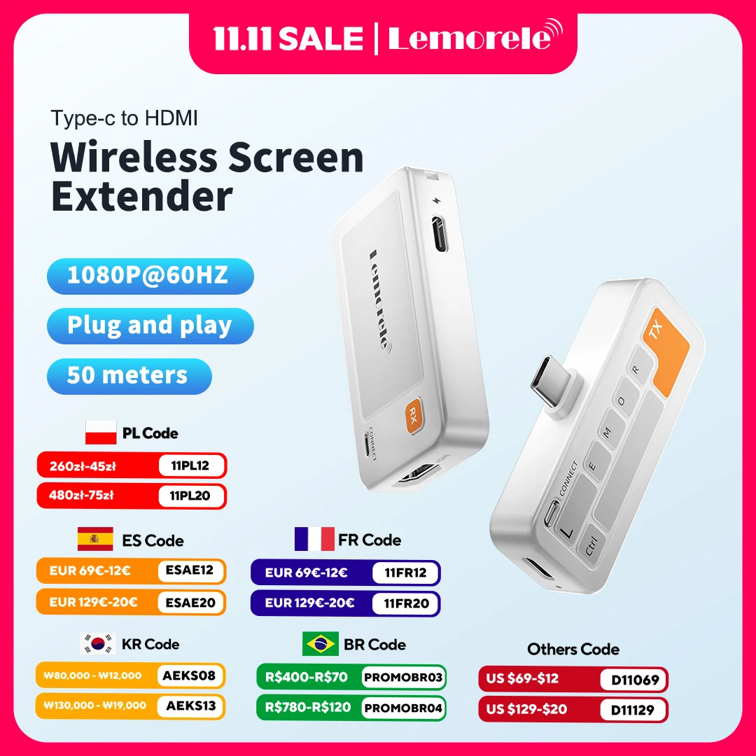 

Lemorele Wireless HDMI Transmitter Receiver 1080P Video Transceiver Low Latency Transmission Kit Support Miracast/AirPlay/TX-RX