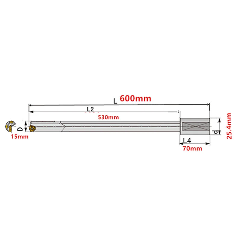 15mm Diameter 600mm Length Carbide Machine-clamped Gun Drill Bit Indexable Inserts Deep Hole Machine Drilling Customized