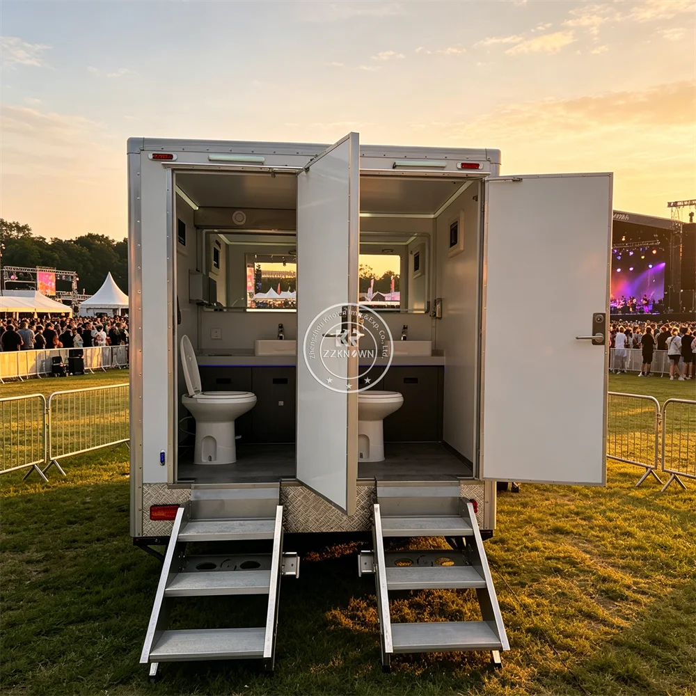 Luxury Portable Toilet Trailer Mobile Restroom CE Certified Bathroom Trailer with Sink LED Lighting Water Tank