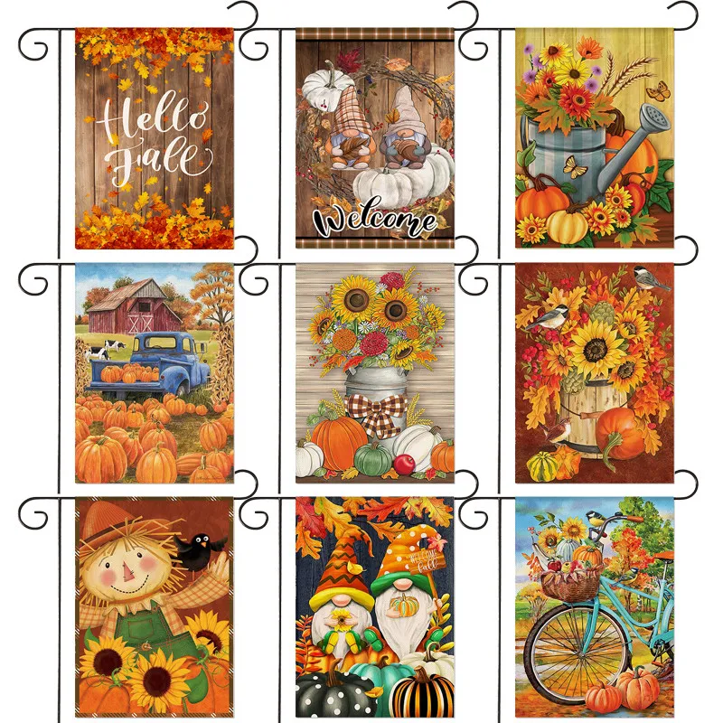 Happy Fall Garden Flag Autumn Banner Harvest Pumpkin Yard Decoration House Outside 30*45cm  Farmhouse fall decor