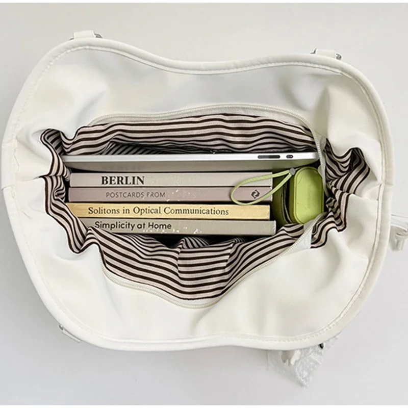 Koreanische große Canvas-Tragetasche mit Polka-Dot-Sternmuster, süße, edgy Schultertasche im Ballett-Schleifen-Stil, vielseitige Damen-Handtasche für den Arbeitsweg – Detail 1