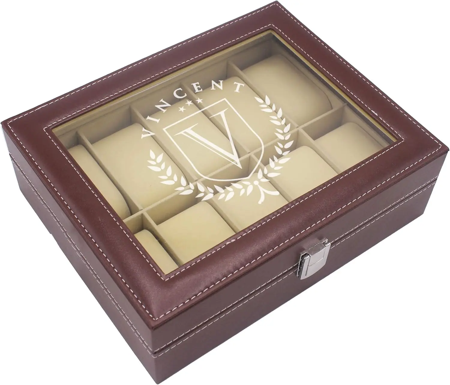 Custom Engraved Watch Storage Box with Glass Top - Holds 10 Watches, Perfect Gift for Men