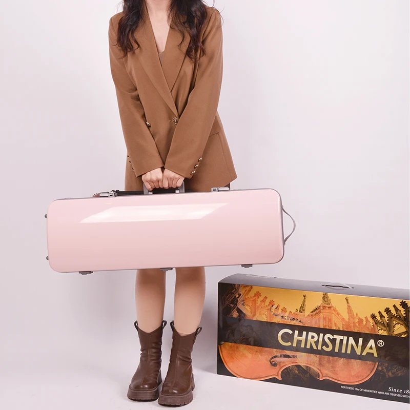 CHRISTINA High-quality Carbon Fiber Rectangular Violin Case 4/4-3/4 Size Fashion Sweet Candy Color with Sheet Music Bag Key Lock