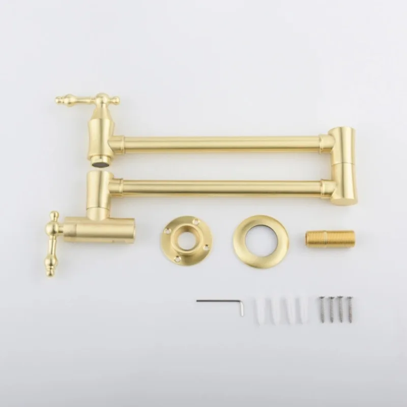 Gold Brass Pot Filler Tap Kitchen Faucet Single Cold Single Hole Tap Rotate Folding Spout Chrome Sink Tap Wall Mounted