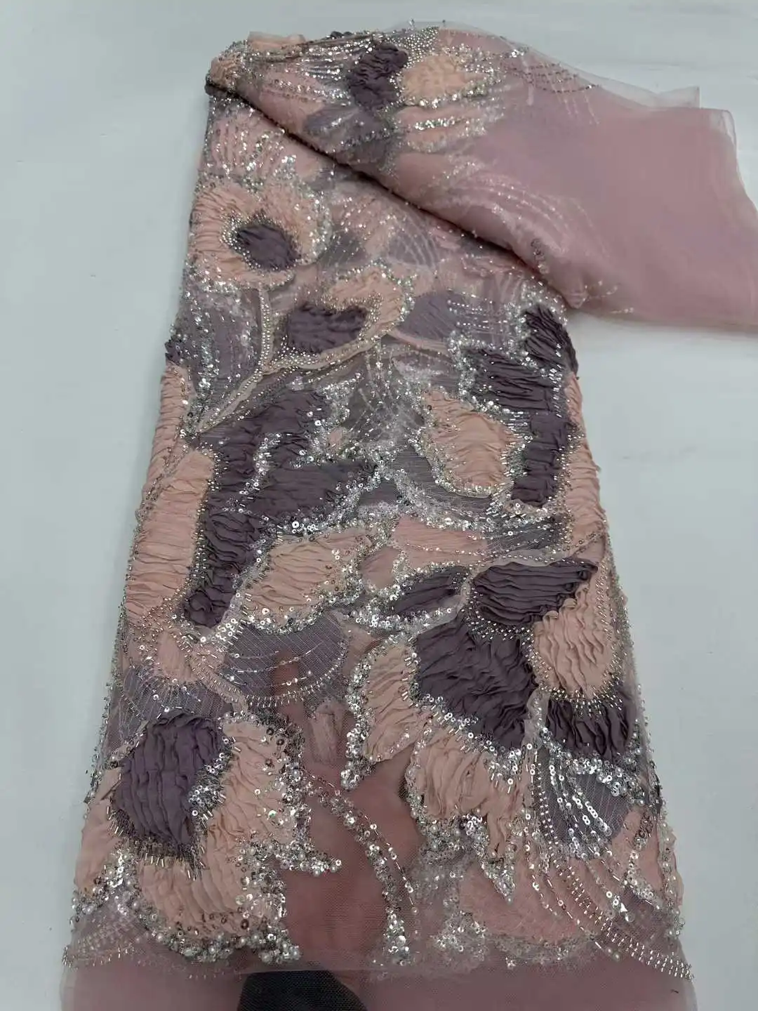 2026 Popular Latest Luxury Soft Chiffon Lace Fabric with Sparkling Stones – Ideal for Wedding Party Dresses U_Ge9586