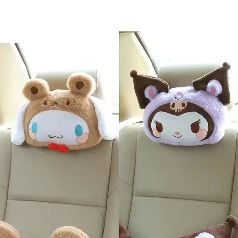 Sanrio Kuromi Car Neck Pillow Lumbar Pillow Car Cushion Cartoon Plush Cinnamon Dog Headrest Women Cute Car Interior Decoration