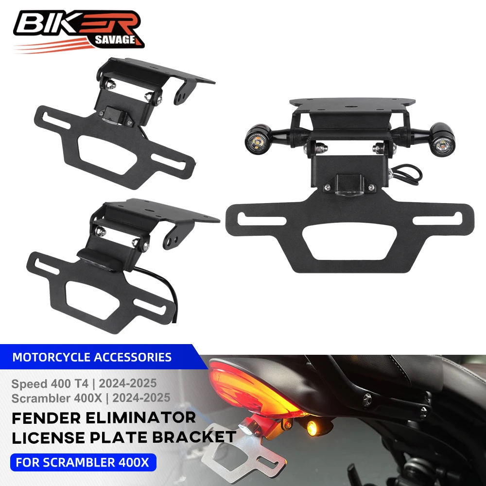 

For Speed 400 T4 License Plate Holder FOR Scrambler 400X 2025 Motorcycle Rear Tail Tidy Fender Eliminator LED Turn Signal Light
