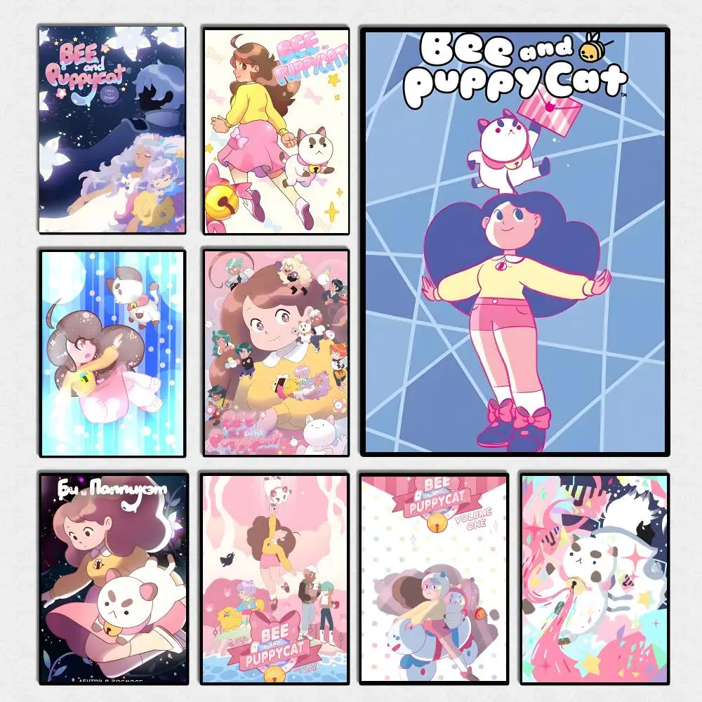 Cartoon Bee And P-Puppycat Poster High Quality Wall Art For Home Office Bedroom Living Room Hallway Bar Perfect Gift Idea
