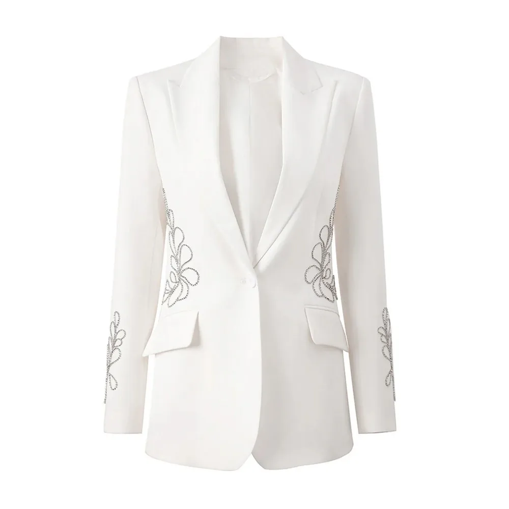 سترة نسائية بيضاء بحجر الراين وحفلات الزهور الرسمية #1