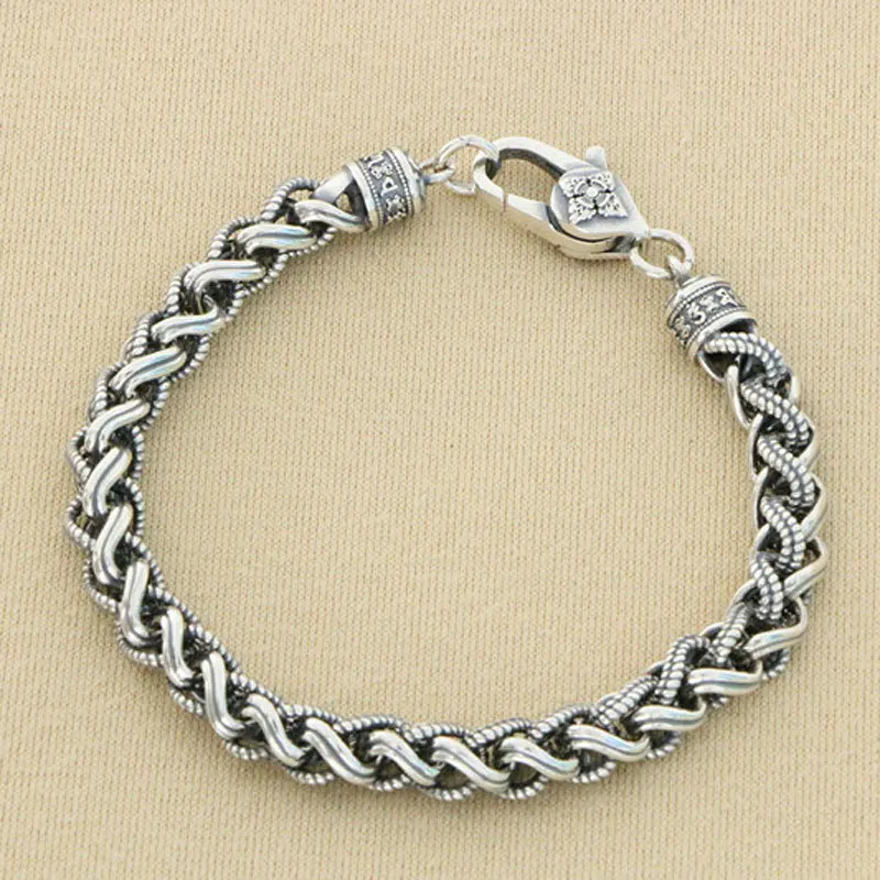 

China-Chic 925 Silver Bracelet Men's Sterling Silver Aggressive Heavy Vintage Woven Fried Dough Twists Creative Personality Fash