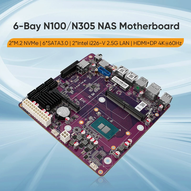 CWWK 12a generazione i3-N355 N150 2 * Scheda madre Intel i226-V 2.5G NAS a 6 alloggiamenti 6 * SATA3.0 Soft Rout 1 * DDR5 4800 MHz Firewall ITX Scheda madre