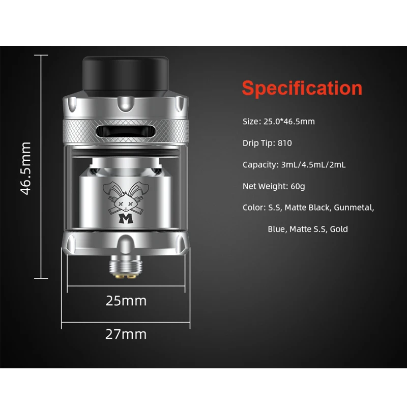 Oryginalny Hellvape Dead Rabbit M Atomizer RTA 2/3/4.5ml Atomizer pojemność 0.15ohm SS316 /0.25ohm KA1 siatka z drutu E Atomizer papierosa