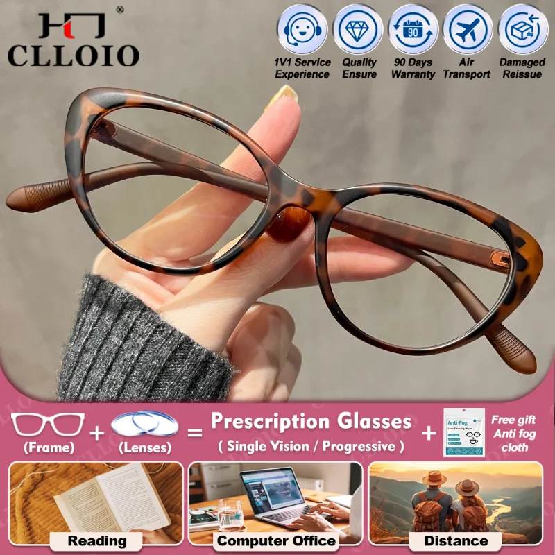 

CLLOIO Currents Cat Eye Design Prescription Glasses Women Anti Blue Ray Photochromic Optical Glasses Progressive Reading Eyeware