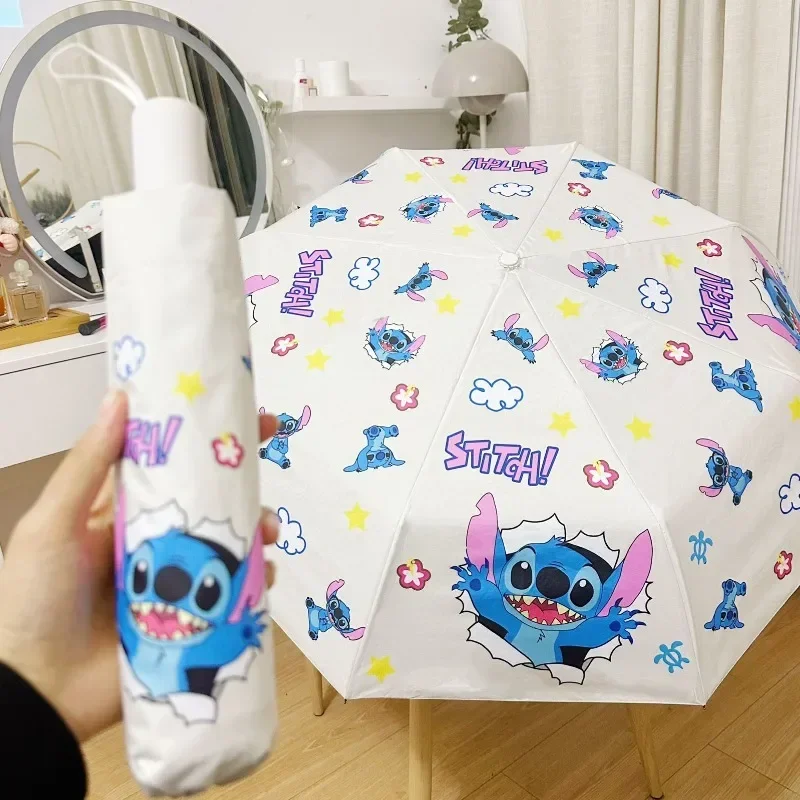 Disney Stitch Cartoon Animation Student Men and Women Portable Fully Automatic Transparent Internet Celebrity Folding Umbrella