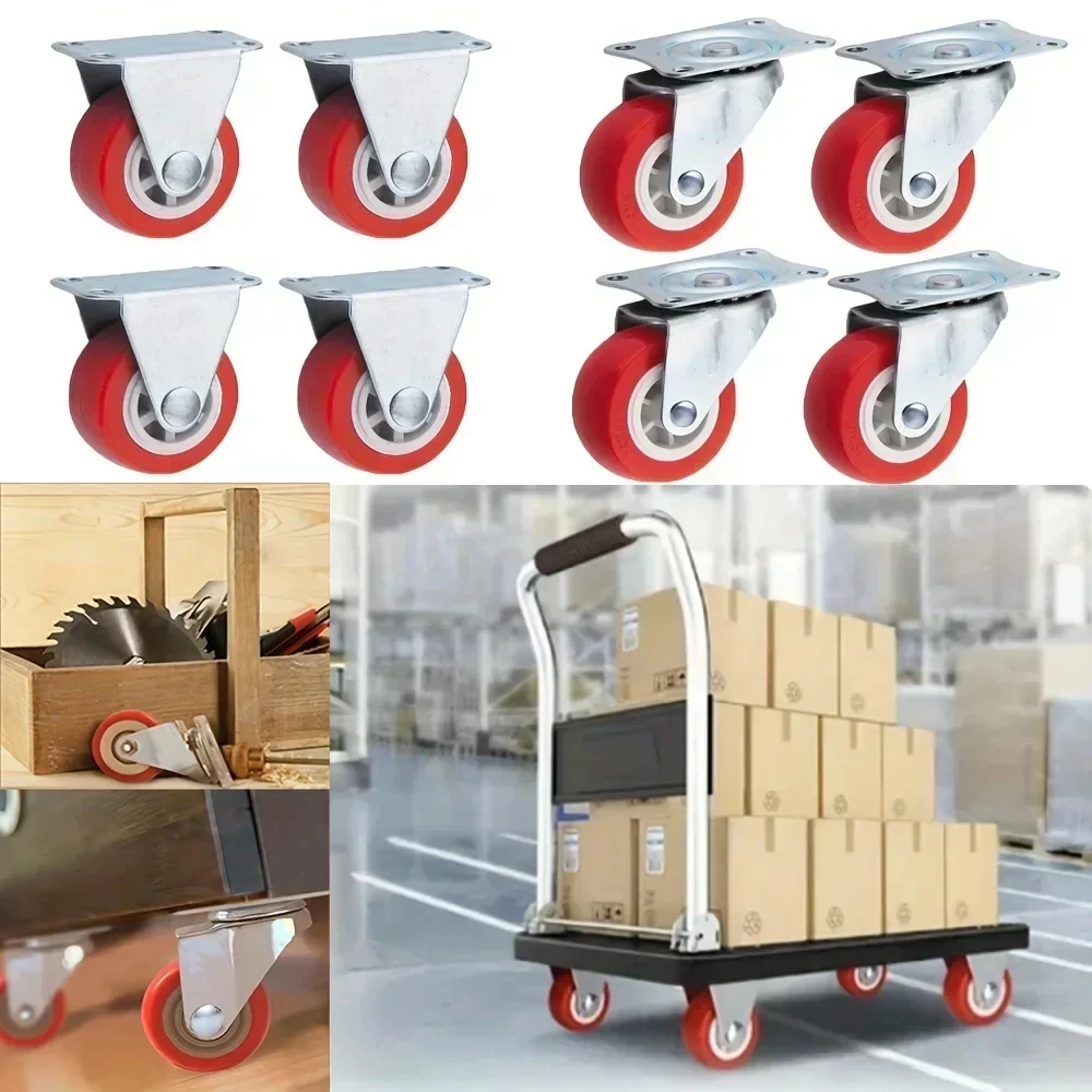 4-Pack PVC Universal and directional casters, quiet red rotating wheels, wheelbarrow, furniture project trolley