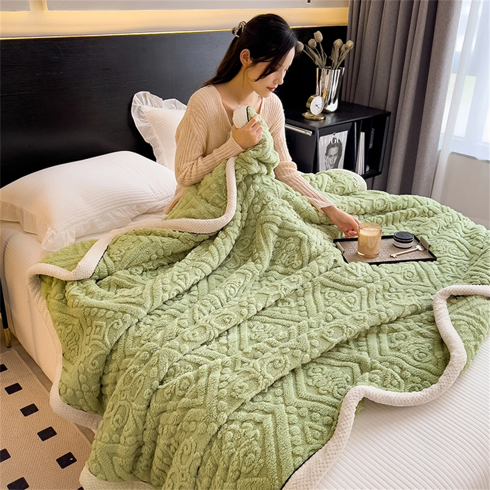 Coral Velvet Blanket Jacquard Double Sided Blanket Office Shawl Thicken Blanket Air Conditioning Nap Sofa Bedding Cover Blankets