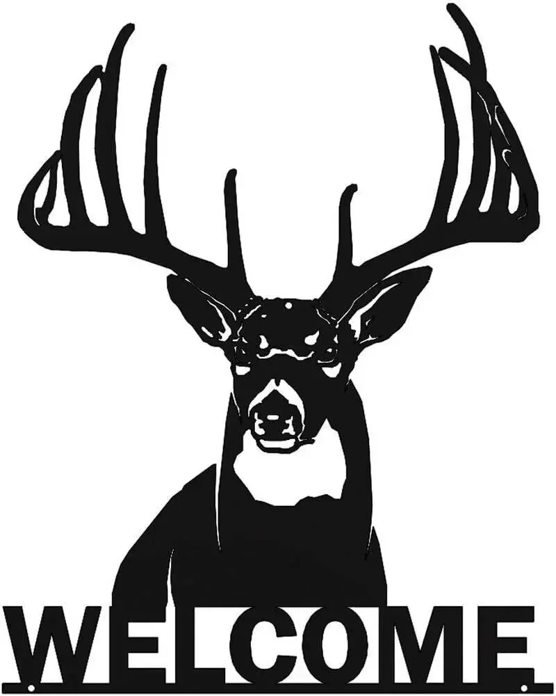 Welcome Whitetail Deer Buck Metal Wall Art Sign for Home Cabin Decor for Living Room Bedroom Study Porch