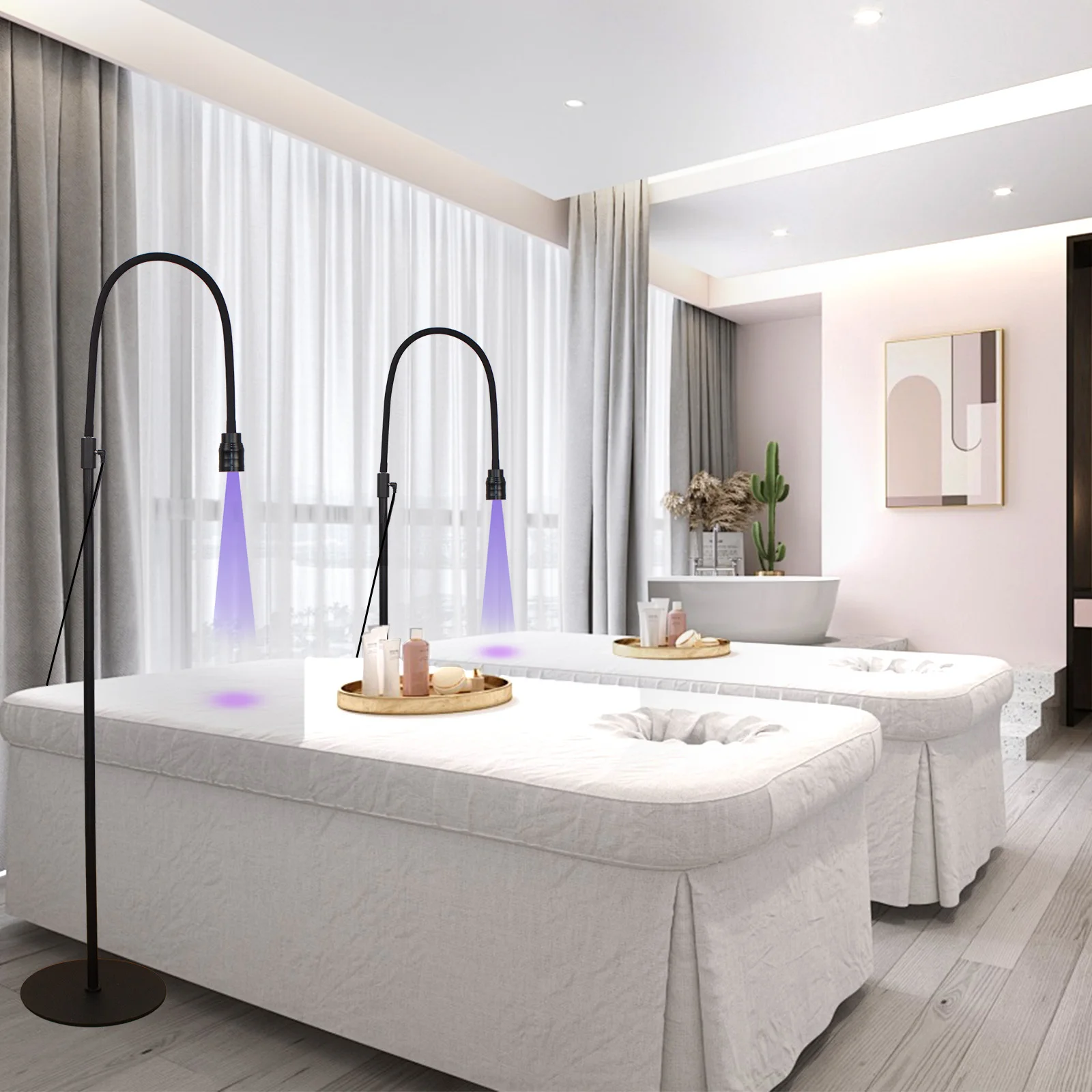 LED 5W ラッシュライト フロアスタンド ペダルスイッチ付き、まつげエクステ ネイルグルー硬化用、調整可能な光集束