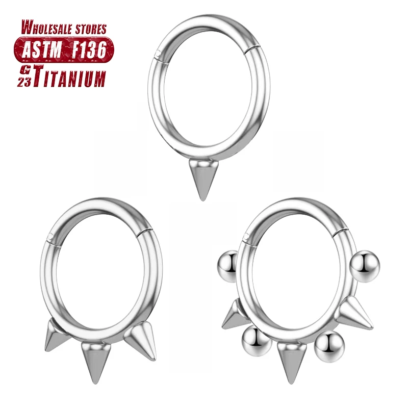 

F136 Titanium Septum Ring Hoop Piercing Nose Rings Cone Spike Piercing Helix Cartilage Clicker Tragus Earrings Body Jewelry