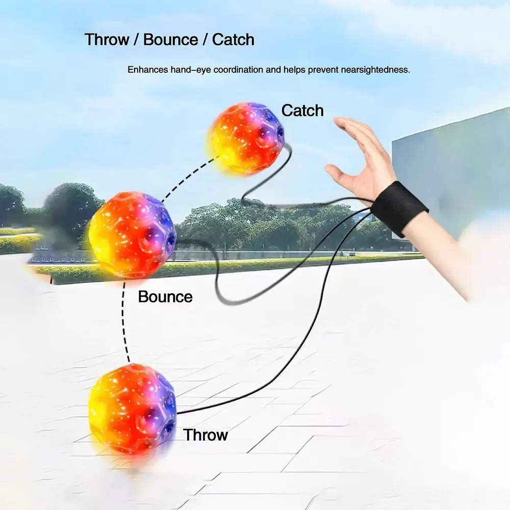 Fashion Colorful Bouncy Balls with Wristband Rubber Wrist Ball High Elasticity Rubber Hand Ball